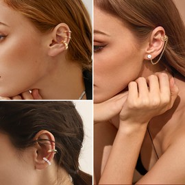 Dochais Ear Cuff Helix Cartilage Clip on Earrings Ear Cartilage Clip on Wrap Earrings Ear Cuffs for Women Men Non Piercing Ear Clip Fake Earrings Cartilage(Gold/Silver)