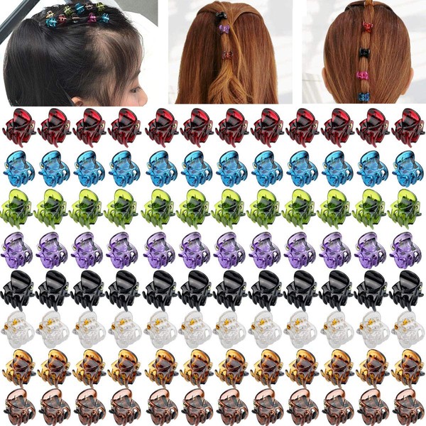 96pcs Acrylic Tiny Hair Claw Pin Clamps Mini Hair Clips for Baby Girls,Toddlers and Women(8 colors12)