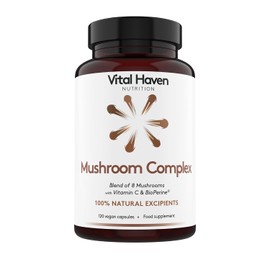 Mushroom Supplement - Lions Mane, Reishi, Cordyceps, Shiitake, Maitake, Chaga, Agaricus Blazei, Tremella with VIT C - UK Made