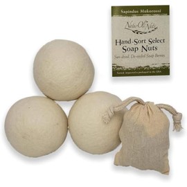 NaturOli Jumbo Wool Dryer Balls 3-Pack with Soap Nuts Sampler (23+ Loads)