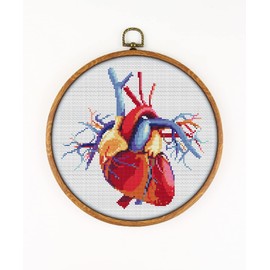 Heart 3D K109 Counted Cross Stitch KIT. Threads, Needles, 2 Fabrics, Threader, Clippers and 4 Printed Color Patterns. Embroidery Pattern Kit