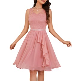 Meetjen Wedding Guest Dress for Women Short Formal Cocktail Party Lace Chiffon Teens 2025 Prom Dresses Blush M