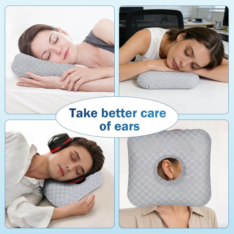 Ear Piercing Pillow with Comfort Hole for Side Sleepers(Light Gray)
