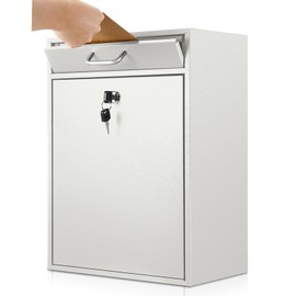 Yaocom Locking Mailbox with Key for Outdoor 18 x 15 x 7 Inches Large Wall Mount Mail Box with Lock Security Mail Drop Metal Collection Boxes Hanging Secure Postbox(Creamy White)