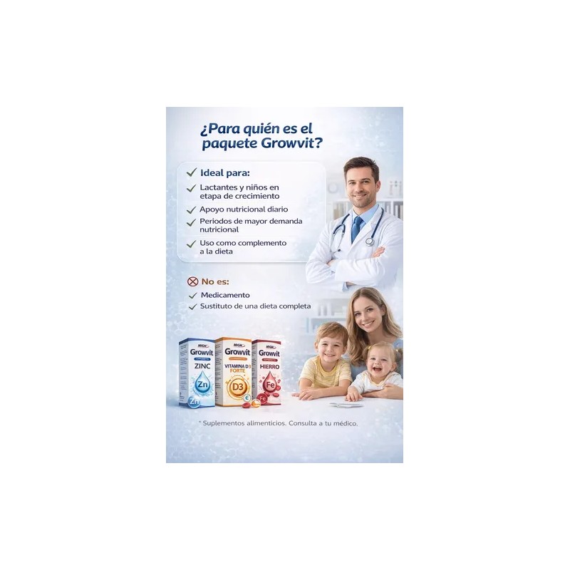 Growvit Suplemento Vitamina 3 Pack D3 Forte Zinc Hierro