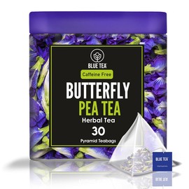 BLUE TEA - Butterfly Pea Flower - 30 Pyramid Tea Bags | NATURAL FOOD COLOR | Natural Blue Purple Pink Iced Tea, Cooler, Cocktails , Mocktails | Blue Pea - Gluten Free - Non GMO - Premium Tin Pack