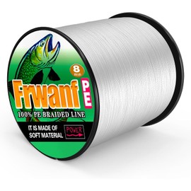 Frwanf 8 Braided PE Line for Fishing, Freshwater Fishing, Saltwater Fishing, Casting Fishing, Surf Fishing, Boat Fishing, 166.4 ft (500 m), Size 1.2, White