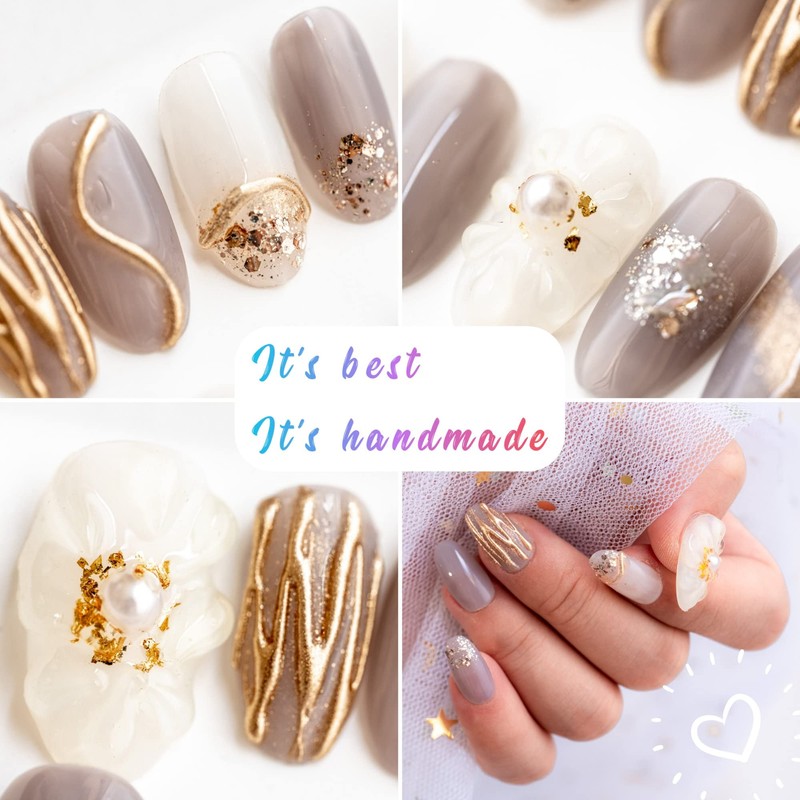 Sun&Beam Nails Handmade Nail Tip, Medium, Short, Oval Nuance, Gold,