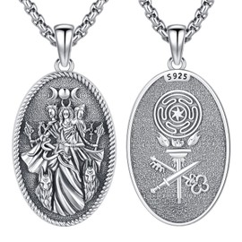 DRINSPER Hecate Necklace 925 Sterling Silver Goddess Witches Magic Hekate Pendant Ancient Greek Mythology Night of Hekate Witchcraft Moon Amulet Jewelry for Women Men