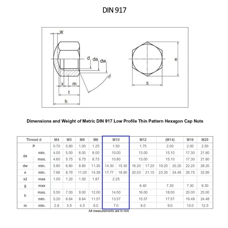 TERF® M10 Cap Nuts M10 (10mm) Steel Cap Hex Nut