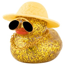 wonuu Car Dashboard Rubber Duck Ornament, Car Decoration Colour Ducks Accessories with Mini Hat Necklace and Sunglasses, G-Yellow-Sun Hat