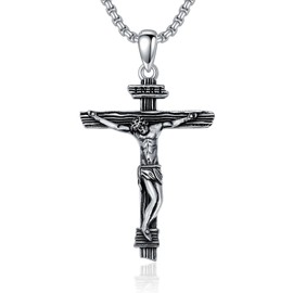 YOAIYOJIA Crucifix Necklace for Men Women 925 Sterling Silver Jesus Necklace with Stainless Steel Chain INRI Cross Necklace Crucifix Pendant Necklace