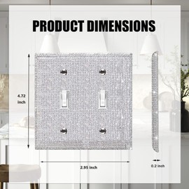 Gaocai 3 Pcs Silver Shiny Silver Rhinestones Wall Plates Light Switch Cover Plate Decorative Wall Plate Outlet Covers Double Gang Toggle Durable Wall Outlet