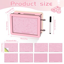 Wooden Money Box with Numbers for Adults with 8 Marker Stickers, Reusable Cash Box, Wooden Piggy Bank for Adults