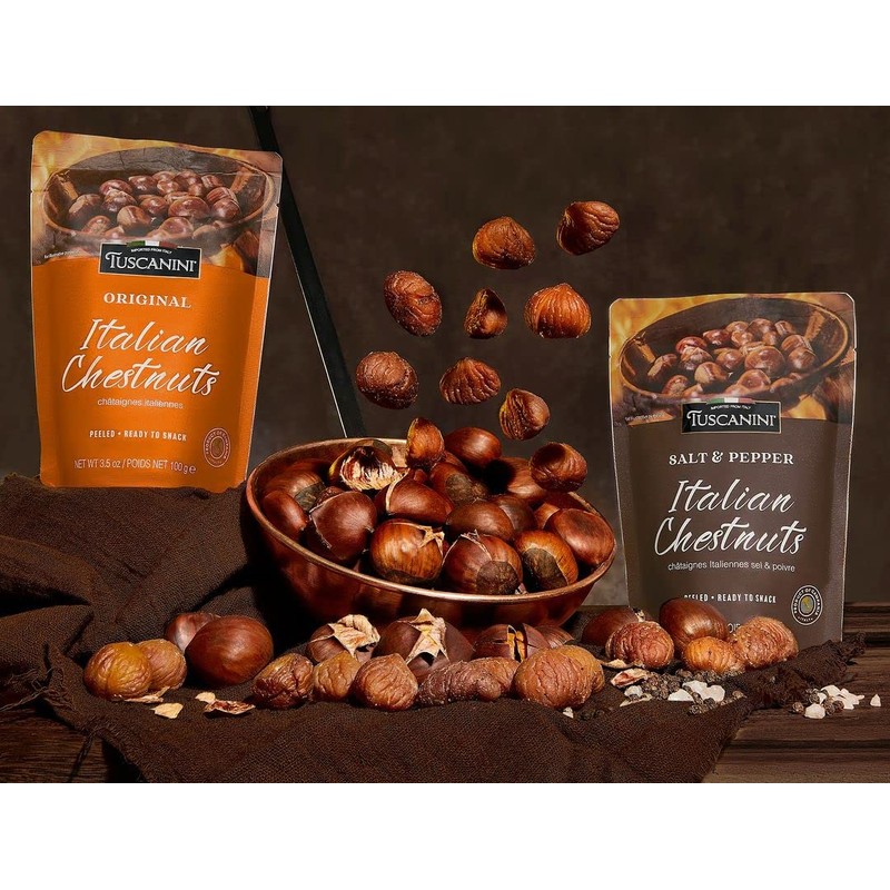 Tuscanini Premium Italian Chestnuts, 3.5oz (12Pack) | Roasted, Peeled &