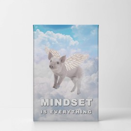 Smile Art Design Mindset is Everything Pig with Wings Flying in Sky Motivational Canvas Wall Art Inspirational Wall Art Entrepreneur Quote Canvas Print Modern Office Decor Gift Ready to Hang 17x11