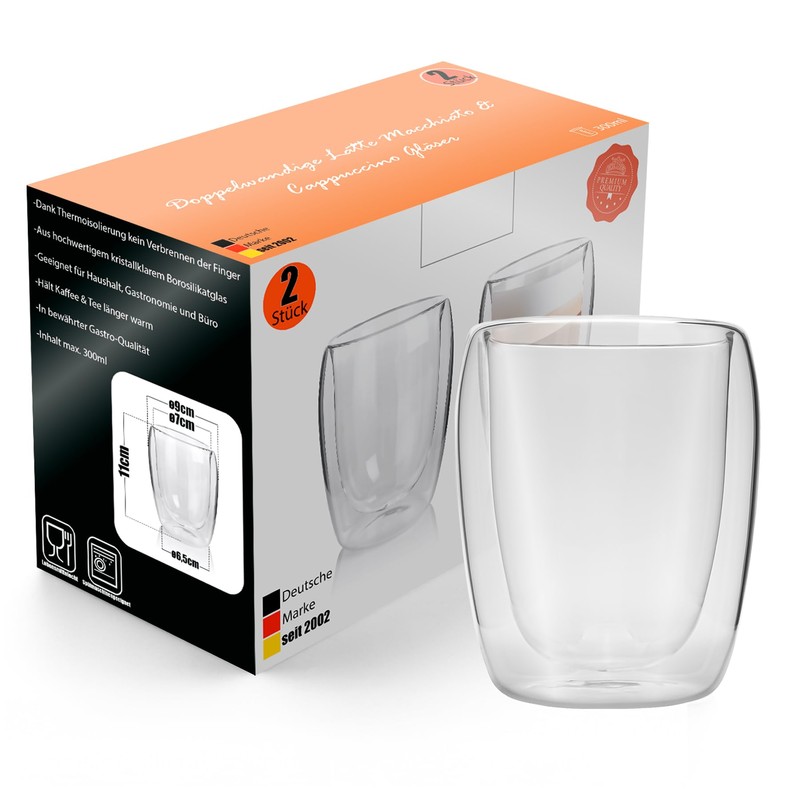 BigDean Pack of 4 Double Walled Latte Macchiato Glasses 300ml