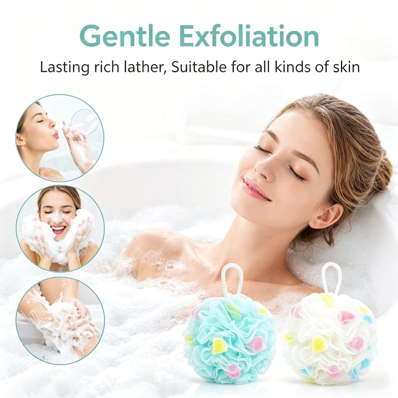 4 Pcs Loofah Sponge Shower Puff, Soft Mesh Bath Sponge