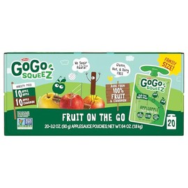 GoGo SqueeZ GoGo squeeZ Applesauce and Fruit Puree Variety Pack, Apple & Cinnamon, 3.2 oz (Pack of 20), Unsweetened Fruit Snacks for Kids, Gluten Free, Nut Free and Dairy Free, BPA Free Pouches