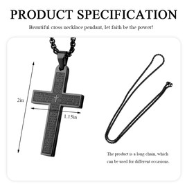 SHMZK Pendant Cross for Car Rear View Mirror, Stainless Steel Lord's Prayer Mirrors Hanging Cross Charm with Bible Verse, Necklace Cross Auto Rearview Mirror Decor for Men Women (Black)