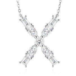 Pass Diamond Tester Letter C Multi Cut VVS Moissanite Necklace 925 Silver Platinum Plated Elegant Fine Jewelry NecklaceColor: Silver, Length: 18inches, Design: X