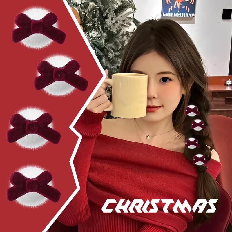 Fluffy Christmas Hair Bow Clips Cute Christmas Bow Hair Accessories