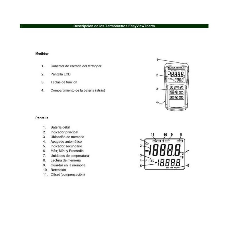 Termometro Profesional Sensor, EasyViewTherm, MXEWT-001, RangoK 50 a 1300C, PresiónBásica
