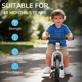 Umatoll Toddler Balance Bike 2 Year Old, Kids Bike Toy for 18 Months to 5 Years Old, Tool-Free Adjustment, Gifts for 2 3 4 5 Boys Girls, No Pedal (White)