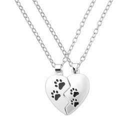 Best Friend Matching Necklaces for 2 Cat Dog Lover Gift Bestie Sisters Pet Paw Print Necklace Couple Long Distance Relationship Gifts for Wife Husband Bf Gf Heart Broken Necklace