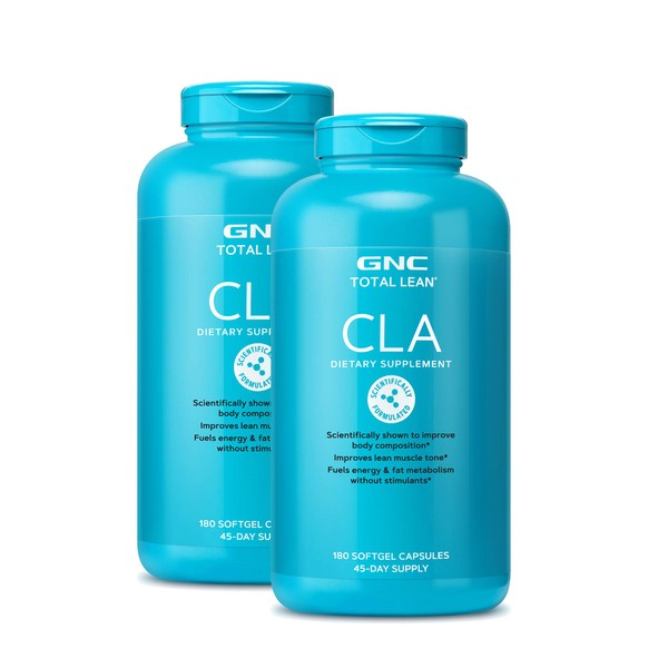 GNC Total Lean CLA | Improve Body Composition & Lean Muscle Tone, Fuels Fat Metabolism & Energy Without Stimulants | Gluten Free |Twin Pack (2 x 180 Softgels)
