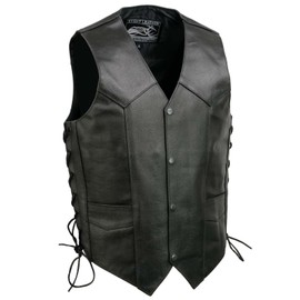Event Leather EL5315 Black Motorcycle Leather Vest for Men w/Side Lace- Riding Club Adult Motorcycle Vests - 7X-Large