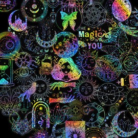 100PCS Holographic Magic Stickers – Glitter Iridescent PET Decals for Scrapbooking, Journals, Planners, Laptops & DIY Crafts – Mystical Aesthetic Witchy Stickers for Bullet Journals & Gifts