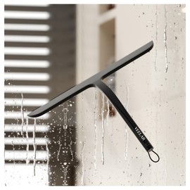 VEELAR Shower Squeegee for Shower Glass, Bathroom Glass Cleaning Tool with Hook Mount, Squeegee for Glass Doors, Window Cleaning, Tile Shower Walls (Black)