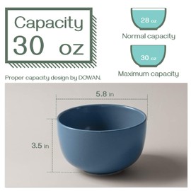 DOWAN Deep Soup Bowls, 30 Ounces Cereal Bowl for Oatmeal, Ceramic Ramen Bowls for Noodle, Porcelain Bowls Set 4 for Kitchen, Dishwasher and Microwave Safe, Airy Blue