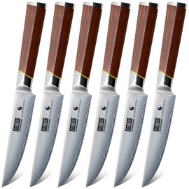 HOSHANHO Steak Knives Set of 6, Ultra Sharp 4.5 Inch Professional Non Serrated Steak Knife Set for Precise Cutting, Japanese High Carbon Steel Steak Knife with Ergonomic Handle