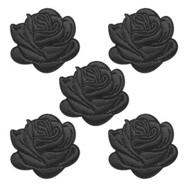 sourcing map 5Pcs Black Rose Embroidered Patch Appliques,3D Flower Sew/Iron on Patches