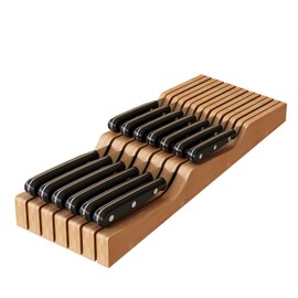 In-Drawer Knife Block Organizer - Bamboo Wood Drawer Knife Holder-Protecting Knife Organizer Block Holds Up To 13 Knives