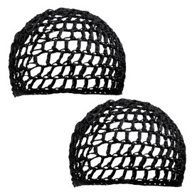 PENTA ANGEL Mesh Crochet Hair Net 2Pcs Elastic Soft Rayon Knit Snoods Hat Sleeping Cap Cover Accessory for Women Girls With Long Thick Curly Hair (Black)