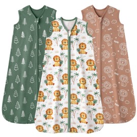 FIEMOL Baby Sleeping Bag 0-6 Months 0.5 Tog Baby Wearable Blankets Cotton, 3 Pack Summer Breathable Sleep Sack for Newborn Infant 58-66cm Brown Lion