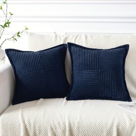 Artscope Corduroy Cushion Covers Pack of 2 Modern Patchwork Throw Pillow Covers Soft Pillowcase Broadside Decorative Textured Cushions for Home decor Sofa Bedroom Couch Navy Blue 40x40cm