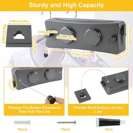 Wall-Mounted Washing Line, 5.1 Metre Extendable Washing Line, Two Lines, Weather Resistant for Balcony and Garden, Wall Mounting, Includes Fixings