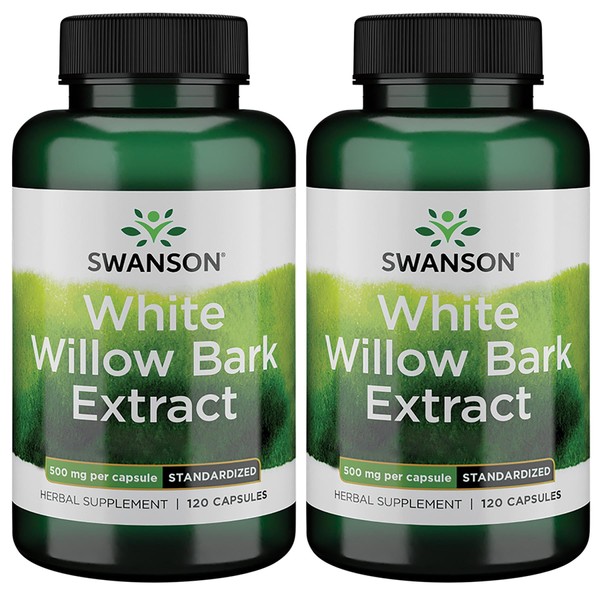 Swanson White Willow Bark Extract - Joint Support and Muscle Relief - Standardized to 15% Salicin - Natural Supplement - (120 Capsules, 500mg Each) 2 Pack