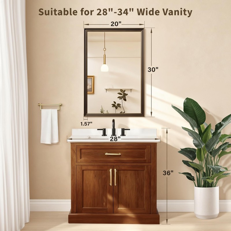 Ultrue Retro Copper Effect Framed Wall Mirror, 20x30 Rectangle Mirror,