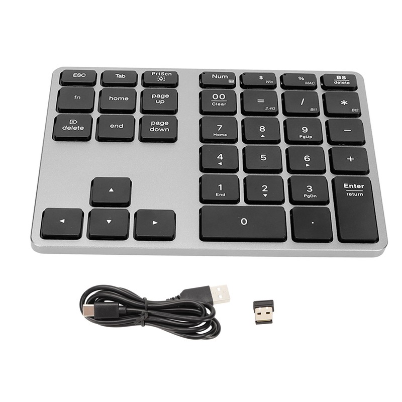 Wireless Number Pad 35 Keys Aluminum Alloy Ultrathin Rechargeable Ergonomic