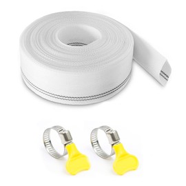 10M Gewebeschlauch, Feuerwehrschlauch, Flachschlauch mit 2 Clips zum Anschluss an Tauchpumpen, Schlauch 32mm Innendurchmesser, für Abflussteiche, Gartenbewässerung, Whirlpools, Tauchpumpen