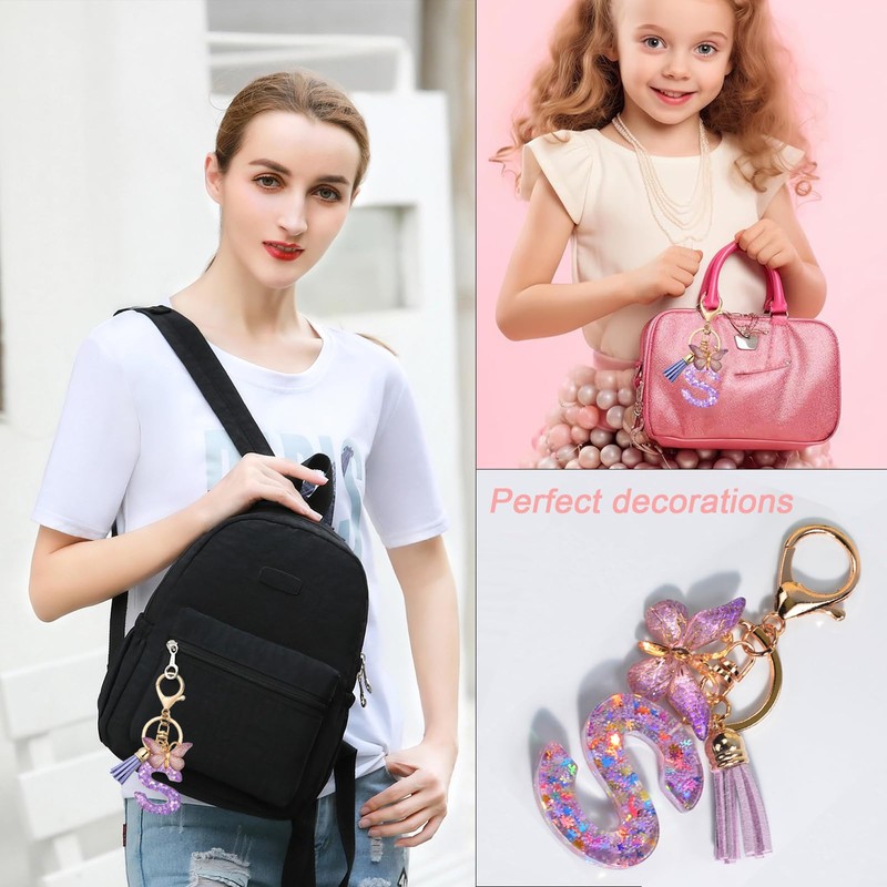 mohito Keyring Letter Keyring with Initial Letters Pink Butterfly Key