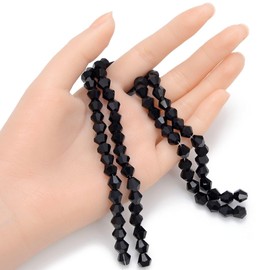 5 hilos checos de 8 mm facetados bicona vidrio de abalorio sueltas espaciadoras a granel negro azabache (180-190 piezas) para hacer joyas y manualidades CCB823