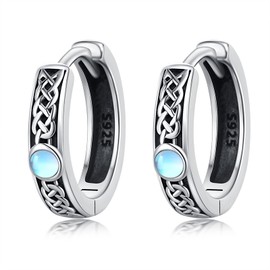 Wikinger Keltischer Knoten MäNner Herren Ohrringe Silber 925 Creolen Klein Mondstein Hypoallergene Cool Modeschmuck Ohrringe Damen Schmuck