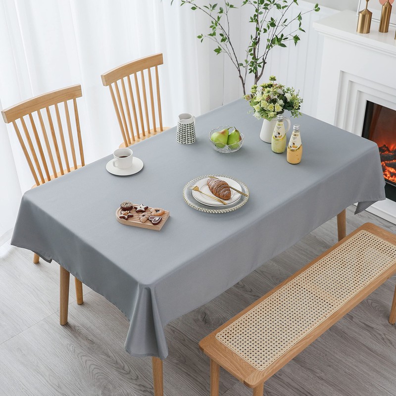 Demetex Grey Fabric Table Cover Modern Wrinkle Free Tablecloth 152cm