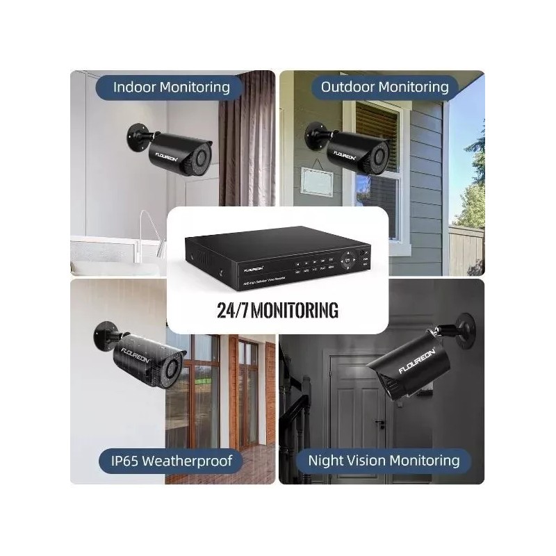Floureon Security Camera NTSC System 4 AHD Cameras, 720P, 8CH